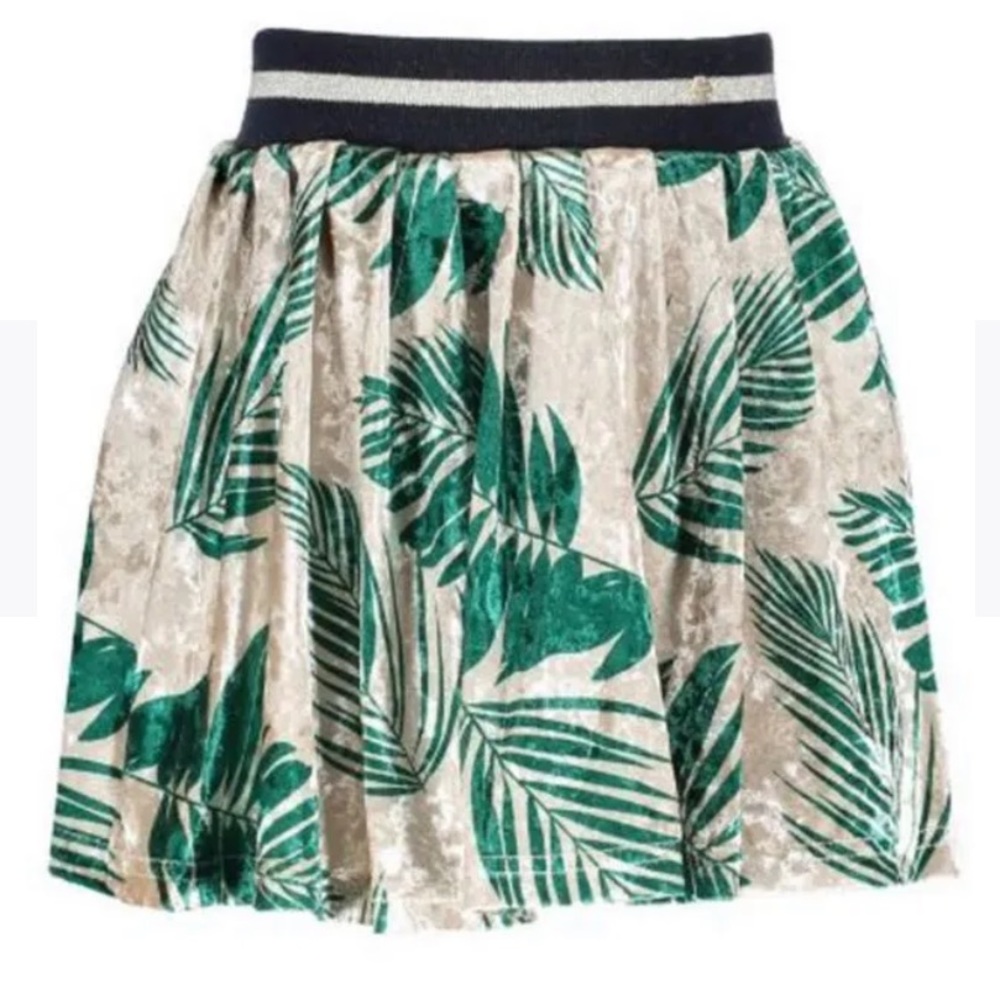NoNo Girls Pleated Velour Skirt - size 6 - Color: Gold/Champagne/Green - EUC